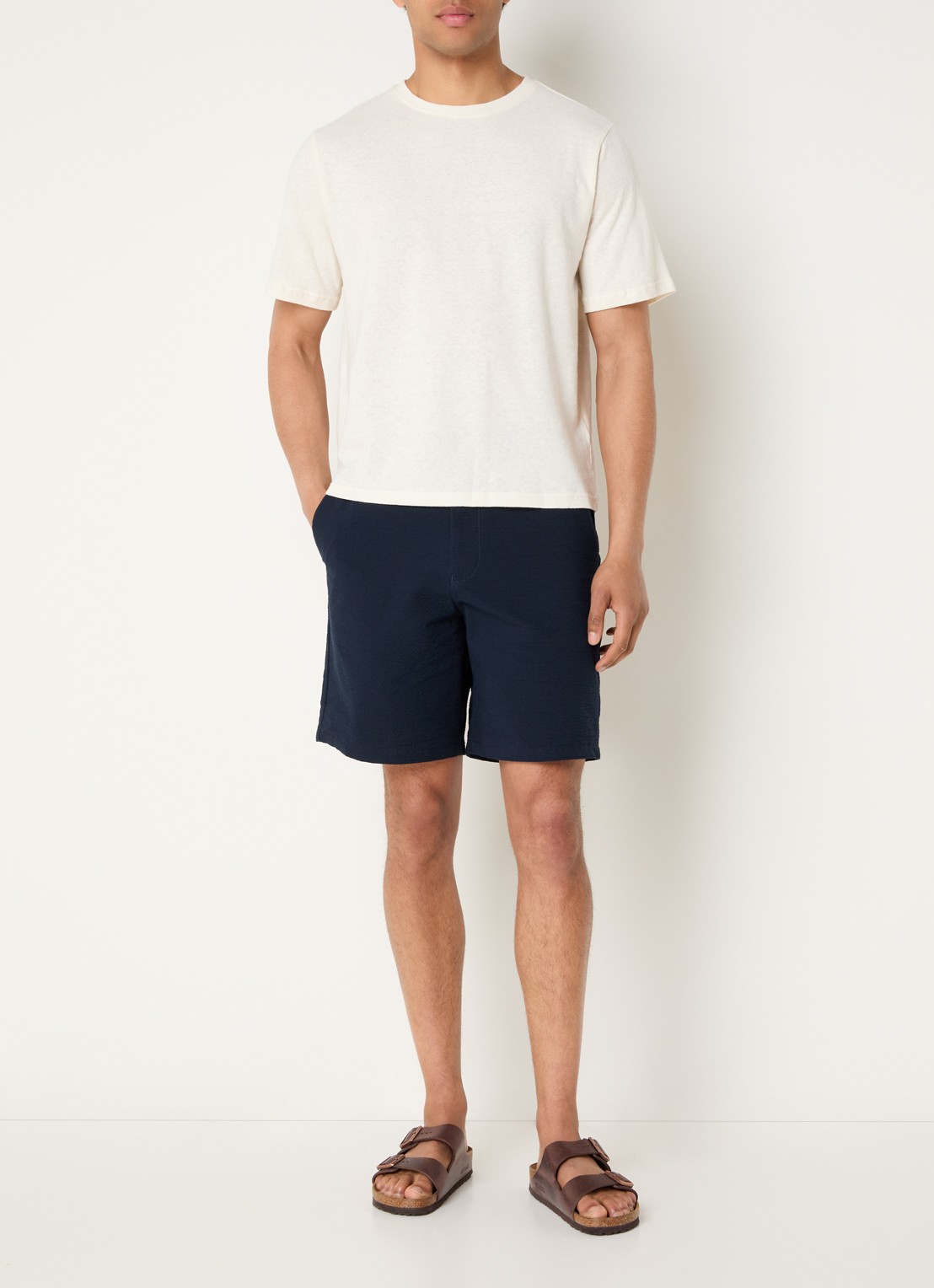 Selected Karl straight fit korte broek met steekzakken - voorkant 4 donkerblauw