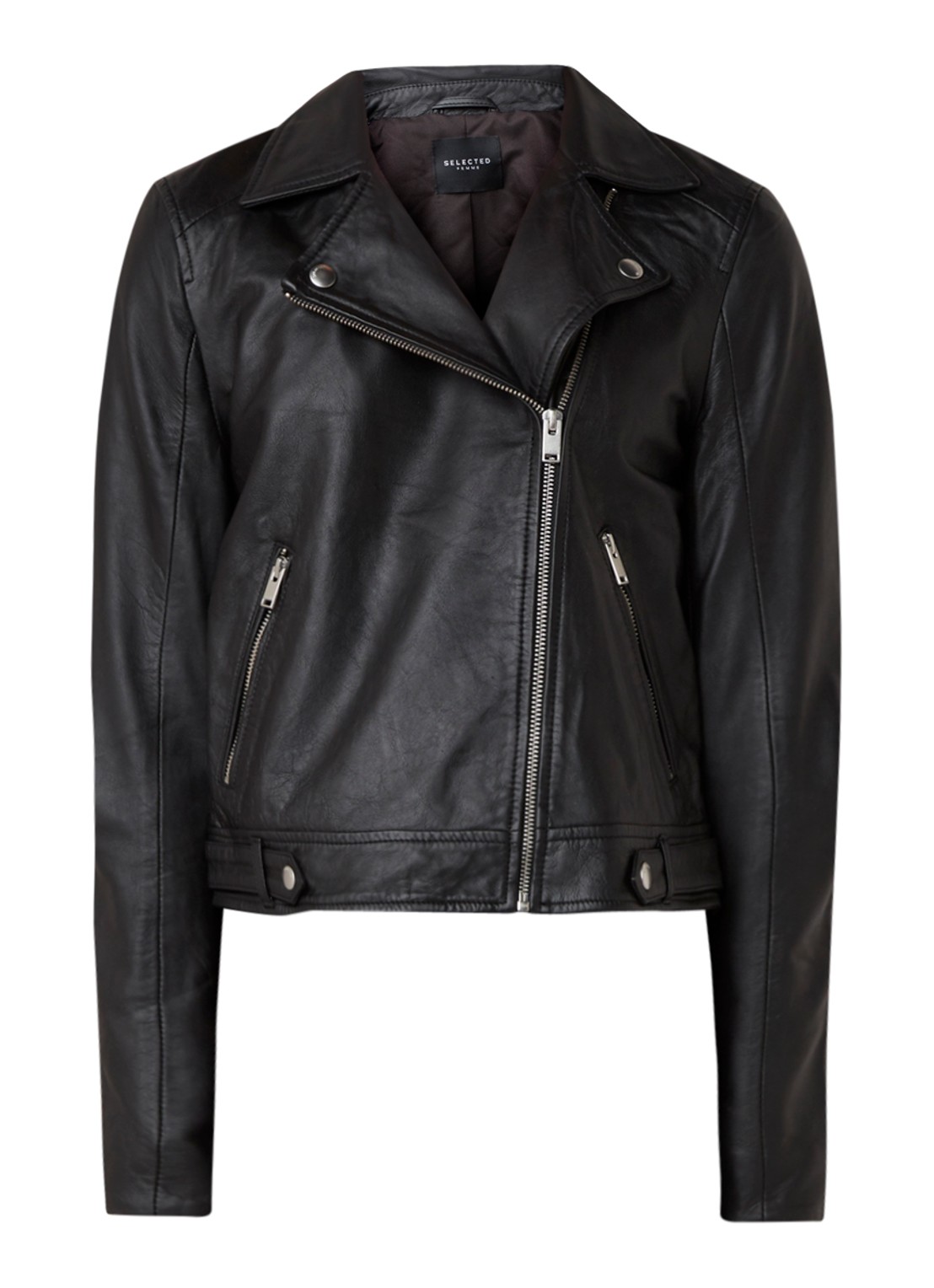 Selected Katie bikerjack van lamsleer - voorkant 3 zwart