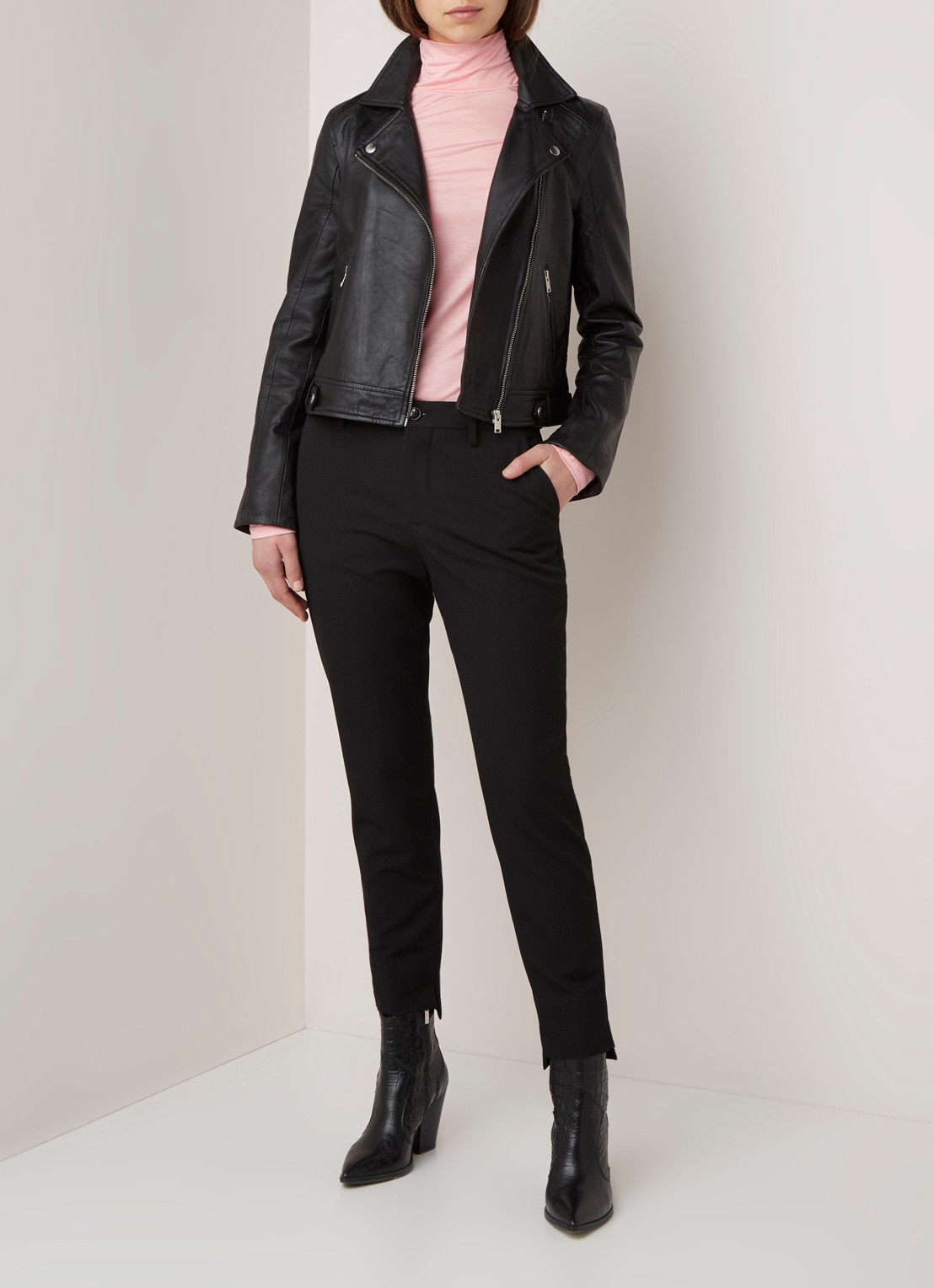 Selected Katie bikerjack van lamsleer - voorkant 4 zwart