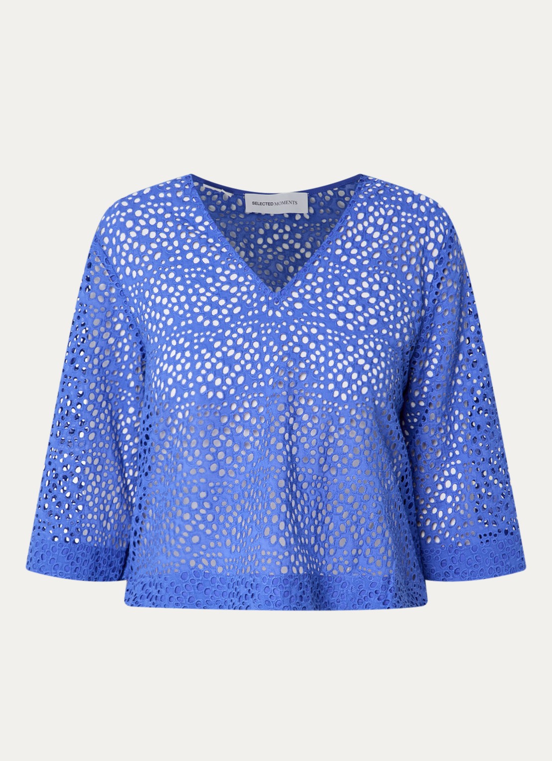 Selected Laerke semi-transparante top met broderie en V-hals - voorkant lavendel