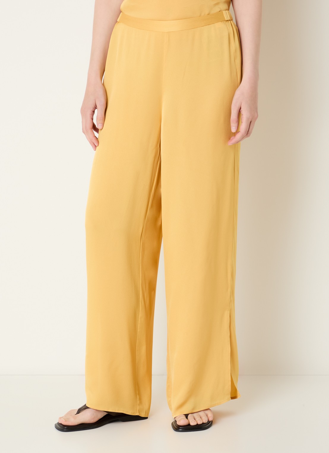 Selected Laura high waist wide fit pantalon met split  - detail 3 okergeel