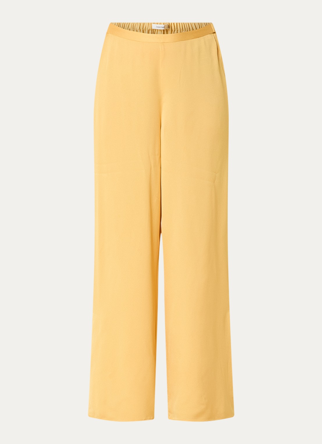 Selected Laura high waist wide fit pantalon met split  - voorkant okergeel