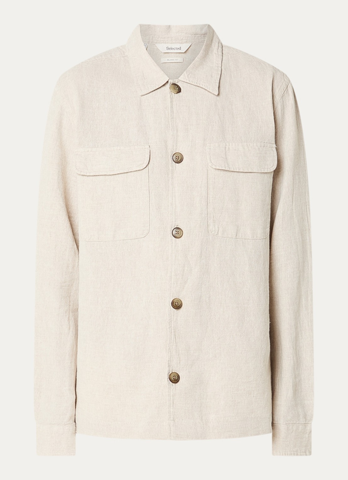 Selected Leroy regular fit overshirt met borstzakken - voorkant beige
