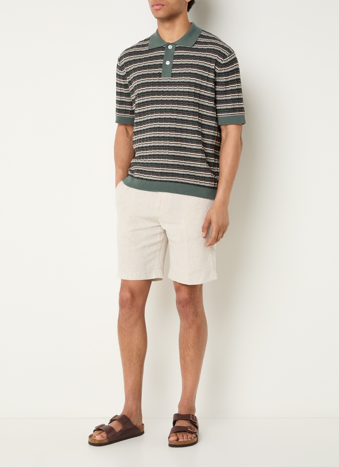 Selected Leroy straight fit korte broek in linnenblend met steekzakken - voorkant 4 donkerblauw
