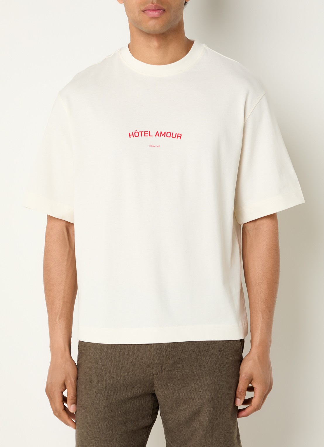 Selected Liam T-shirt met front- en backprint - achterkant 3 creme