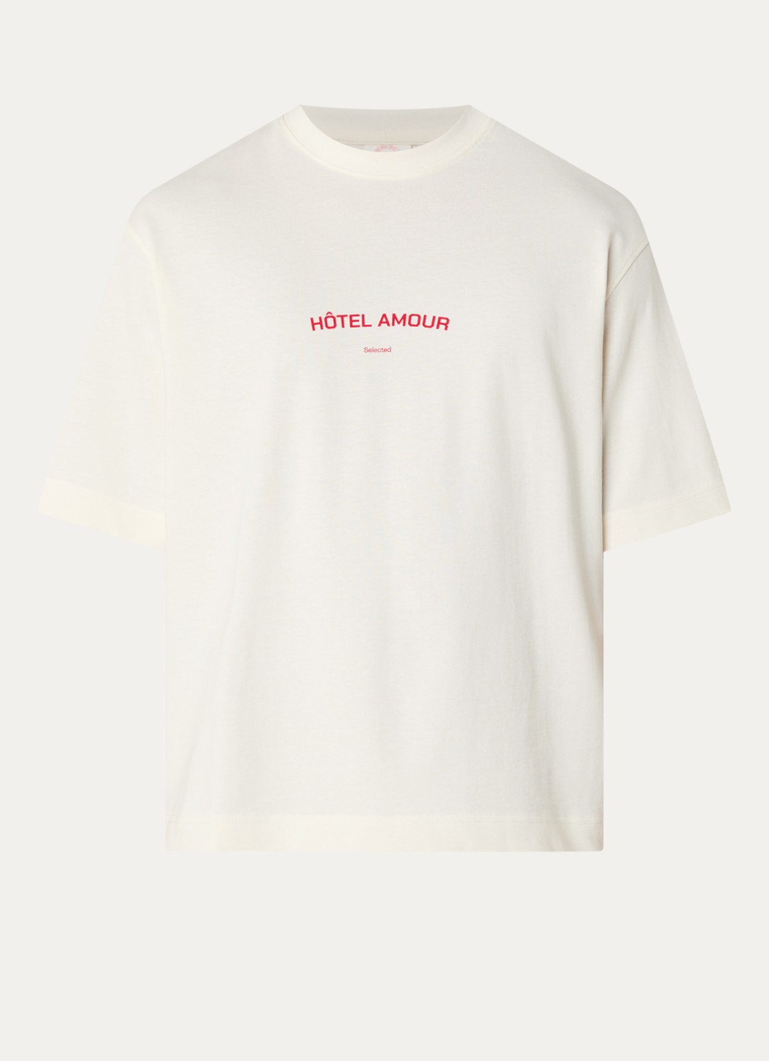 Selected Liam T-shirt met front- en backprint - voorkant creme