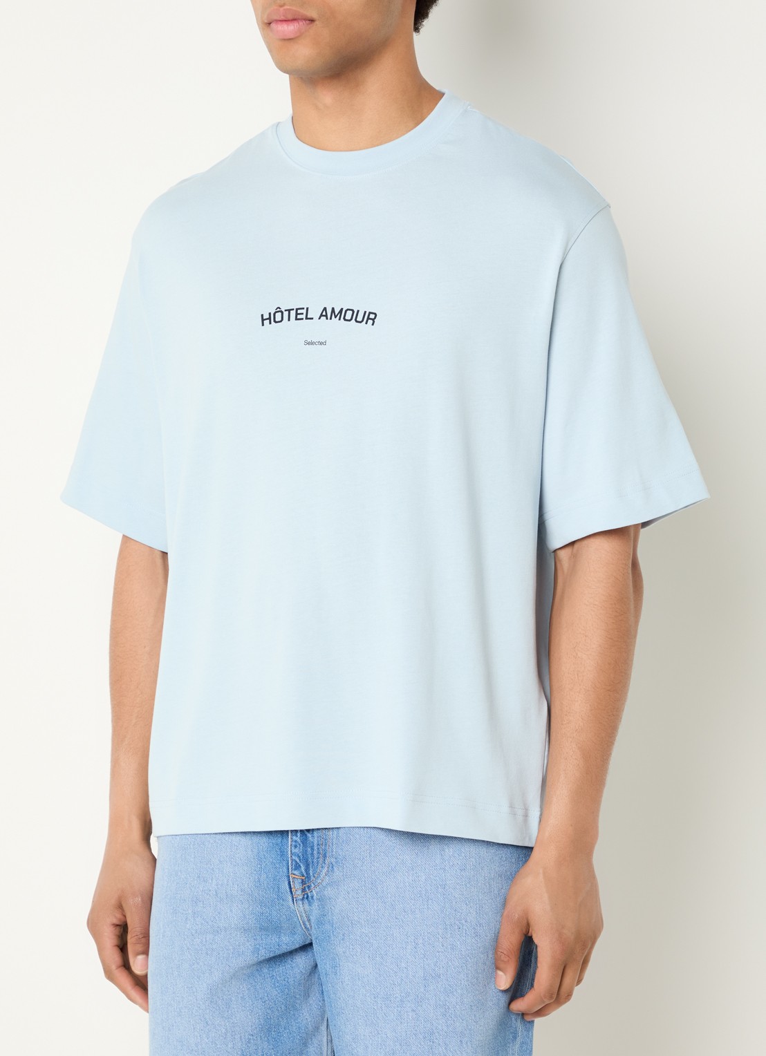Selected Liam T-shirt met front- en backprint - achterkant 4 lichtblauw
