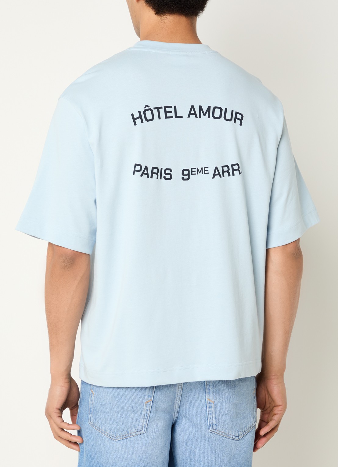 Selected Liam T-shirt met front- en backprint - detail lichtblauw