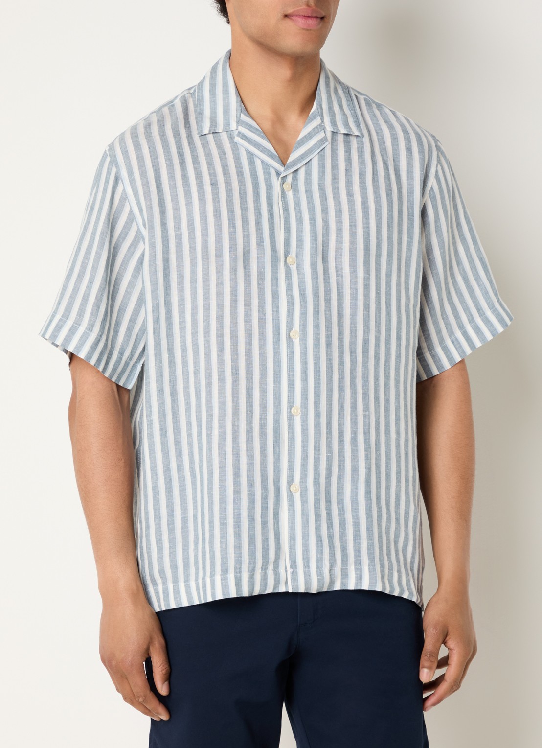 Selected Lian blouse met streepprint - detail 4 staalblauw