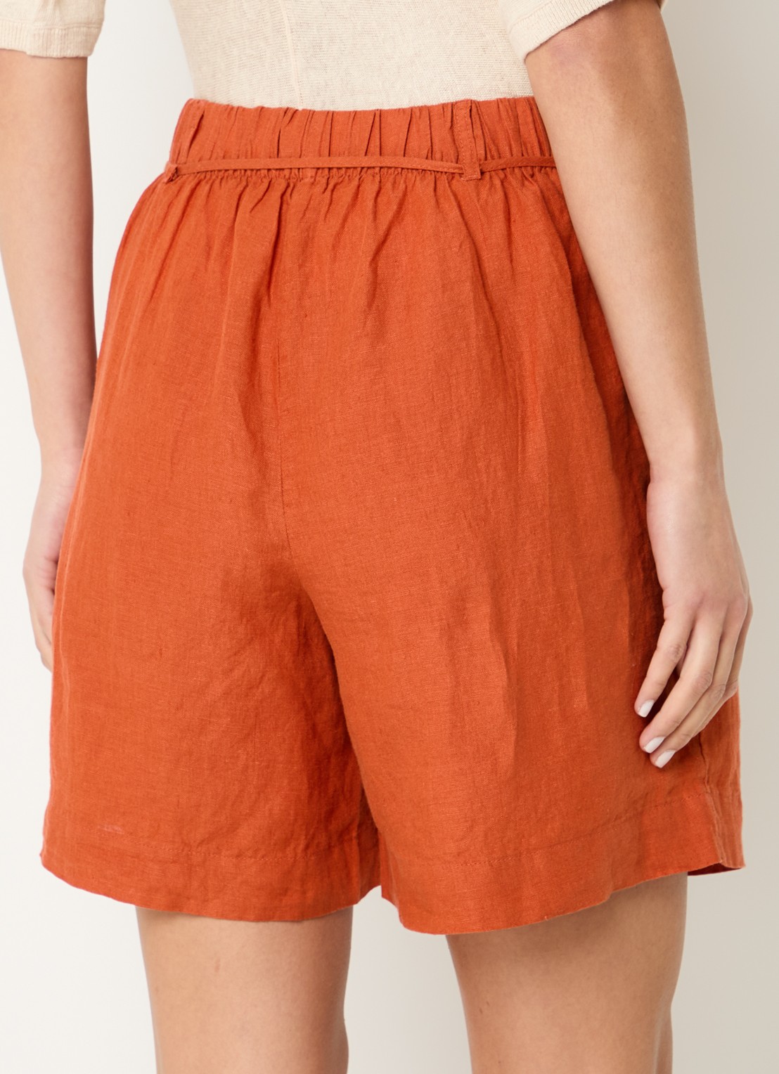 Selected Linna high waist straight fit broek van linnen - achterkant 2 donkeroranje