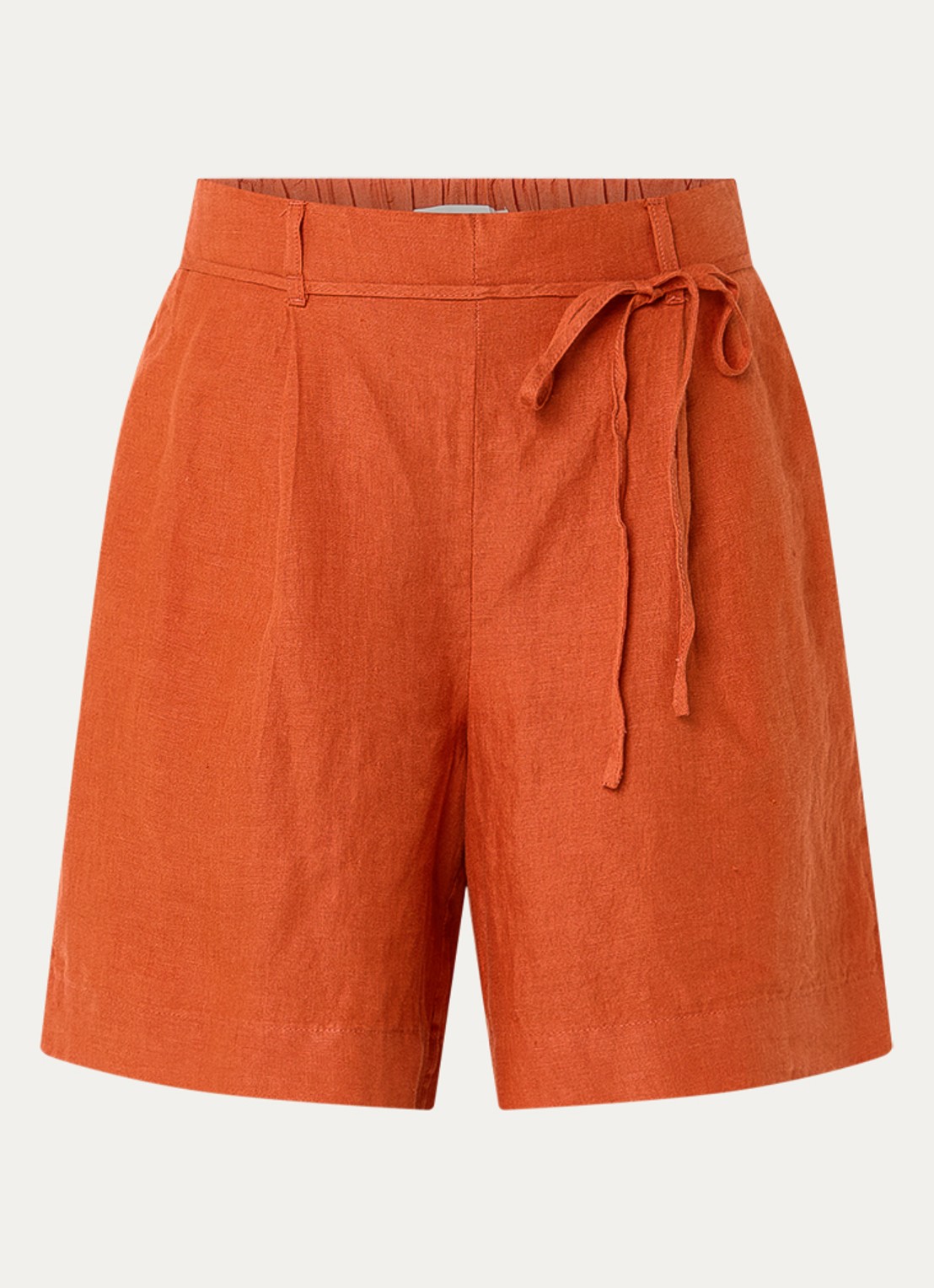 Selected Linna high waist straight fit broek van linnen - voorkant 3 donkeroranje