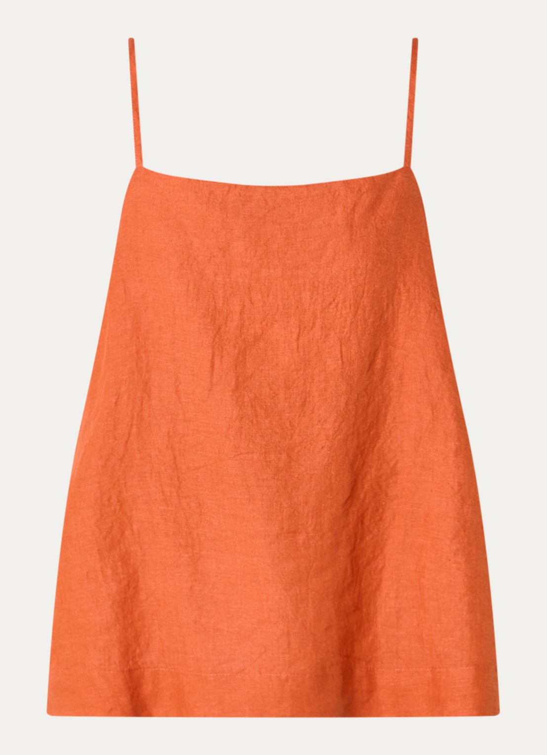 Selected Linna spaghettitop van linnen - voorkant 2 oranjerood