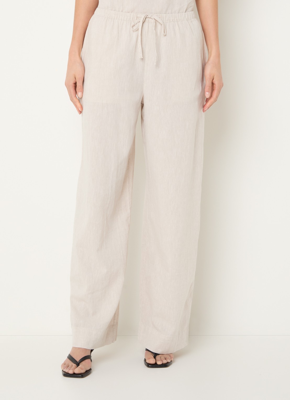 Selected Luisa mid waist loose fit broek in linnenblend met steekzakken - detail 4 creme