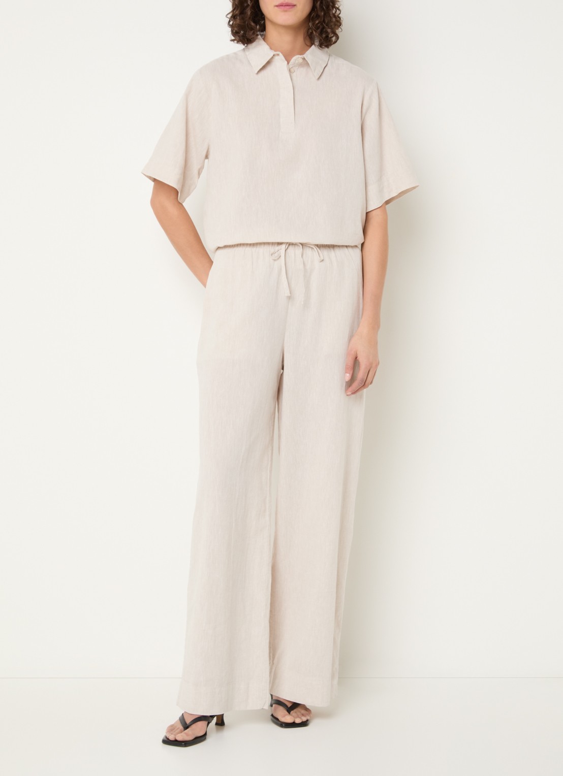 Selected Luisa mid waist loose fit broek in linnenblend met steekzakken - voorkant 3 creme