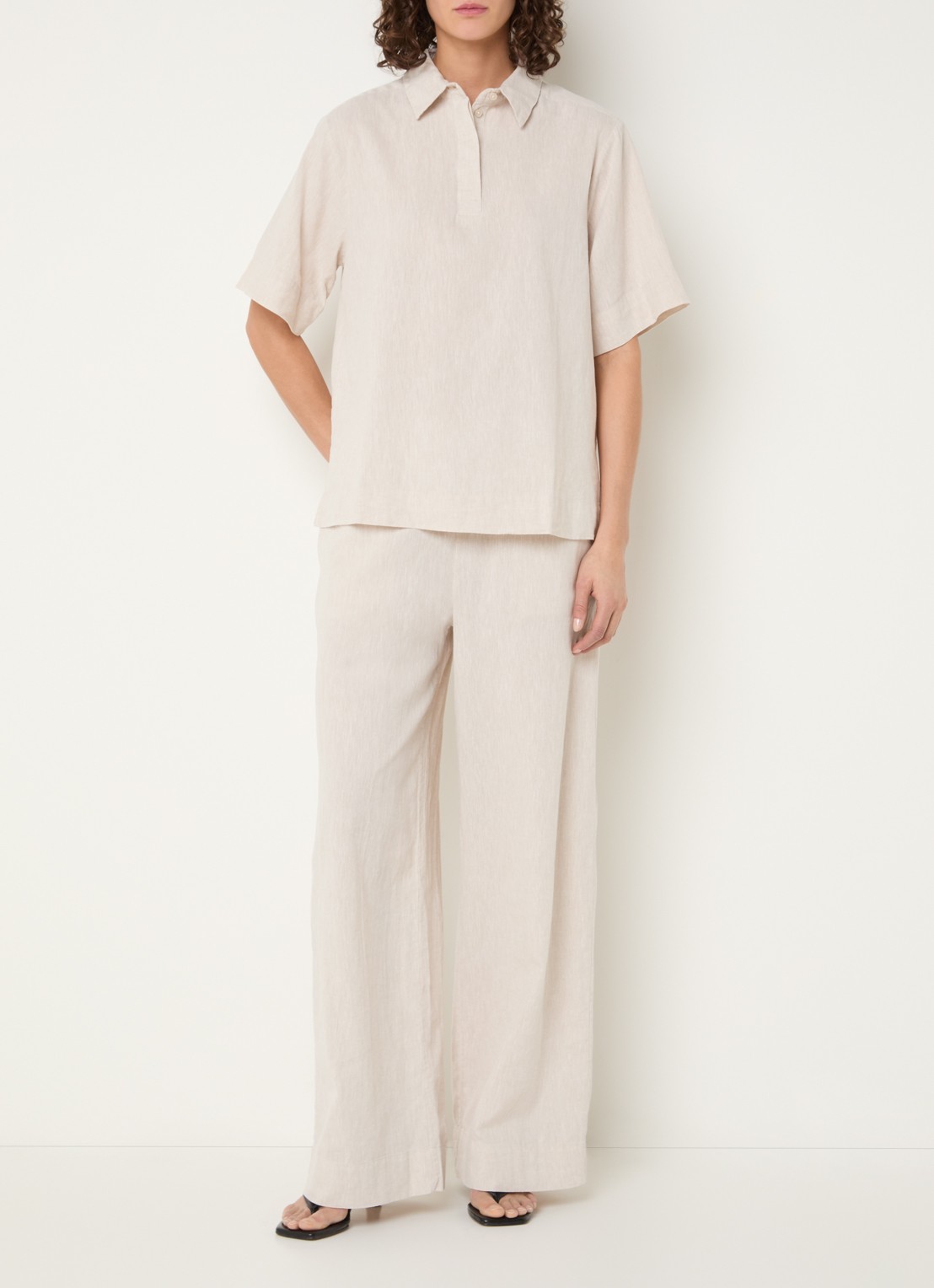 Selected Luisa polo in linnenblend - voorkant 2 beige