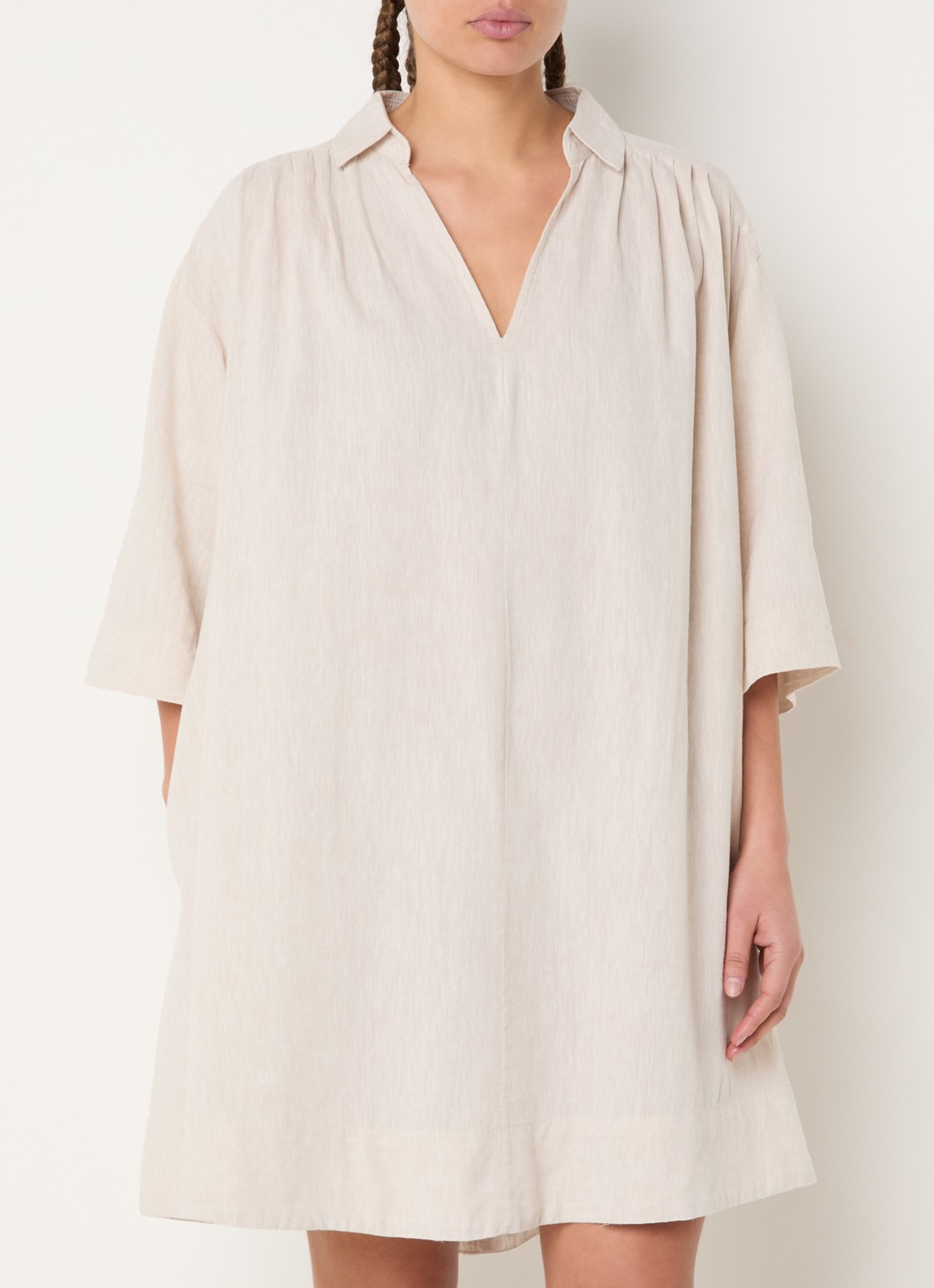 Selected Luisa-Talia midi jurk in linnenblend - detail creme