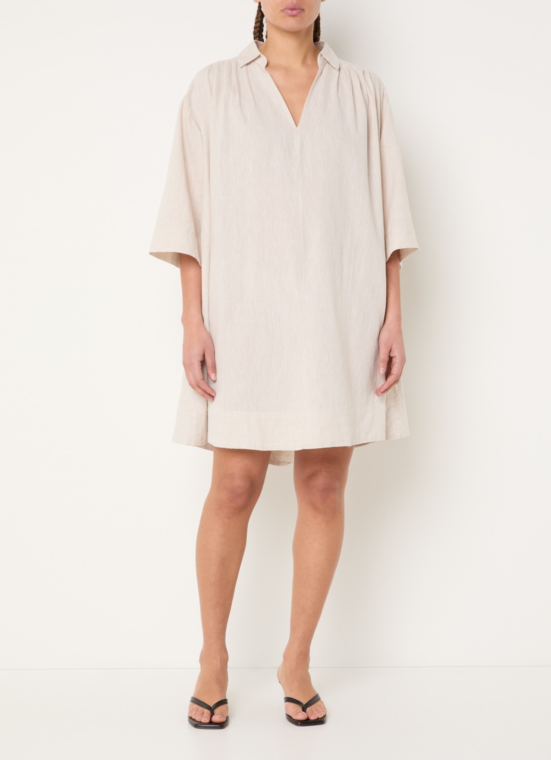 Selected Luisa-Talia midi jurk in linnenblend - voorkant 3 creme