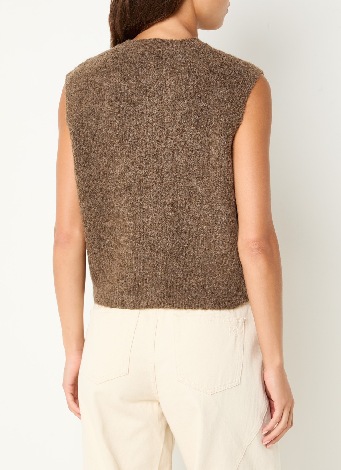 Selected Lulu fijngebreid gilet in wolblend met ronde hals - achterkant 2 lichtbruin