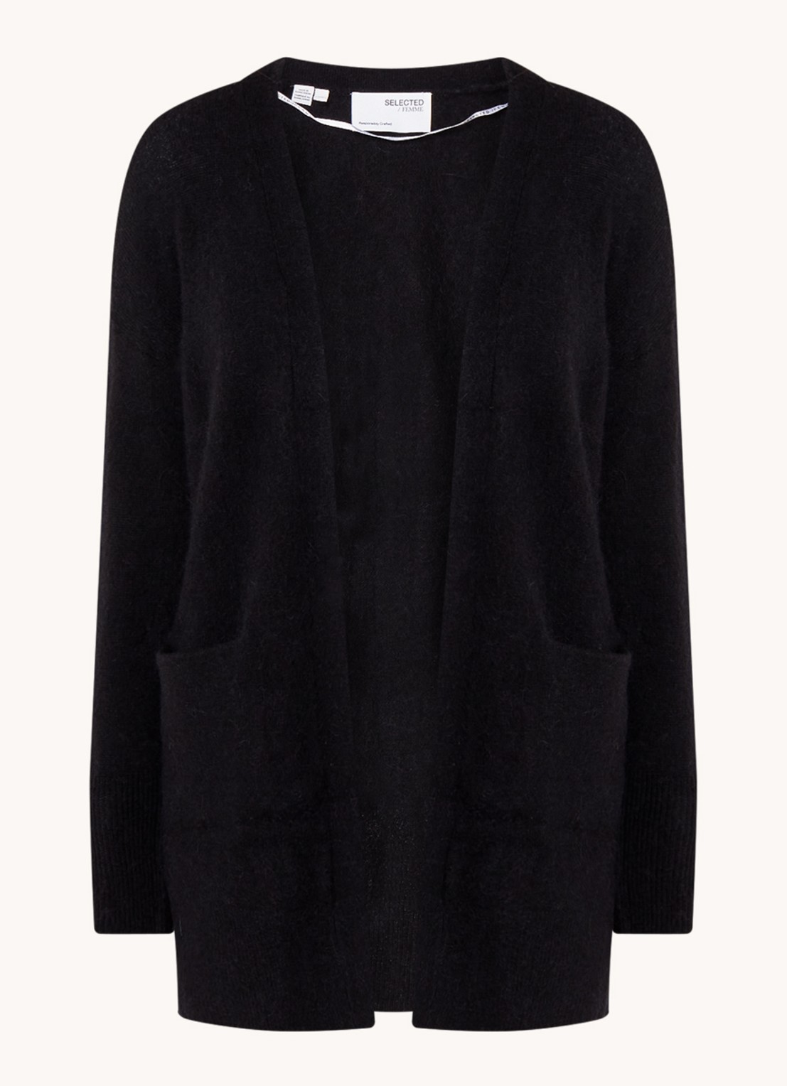 Selected Lulu fijngebreid vest in alpaca wolblend met steekzakken - voorkant 2 zwart