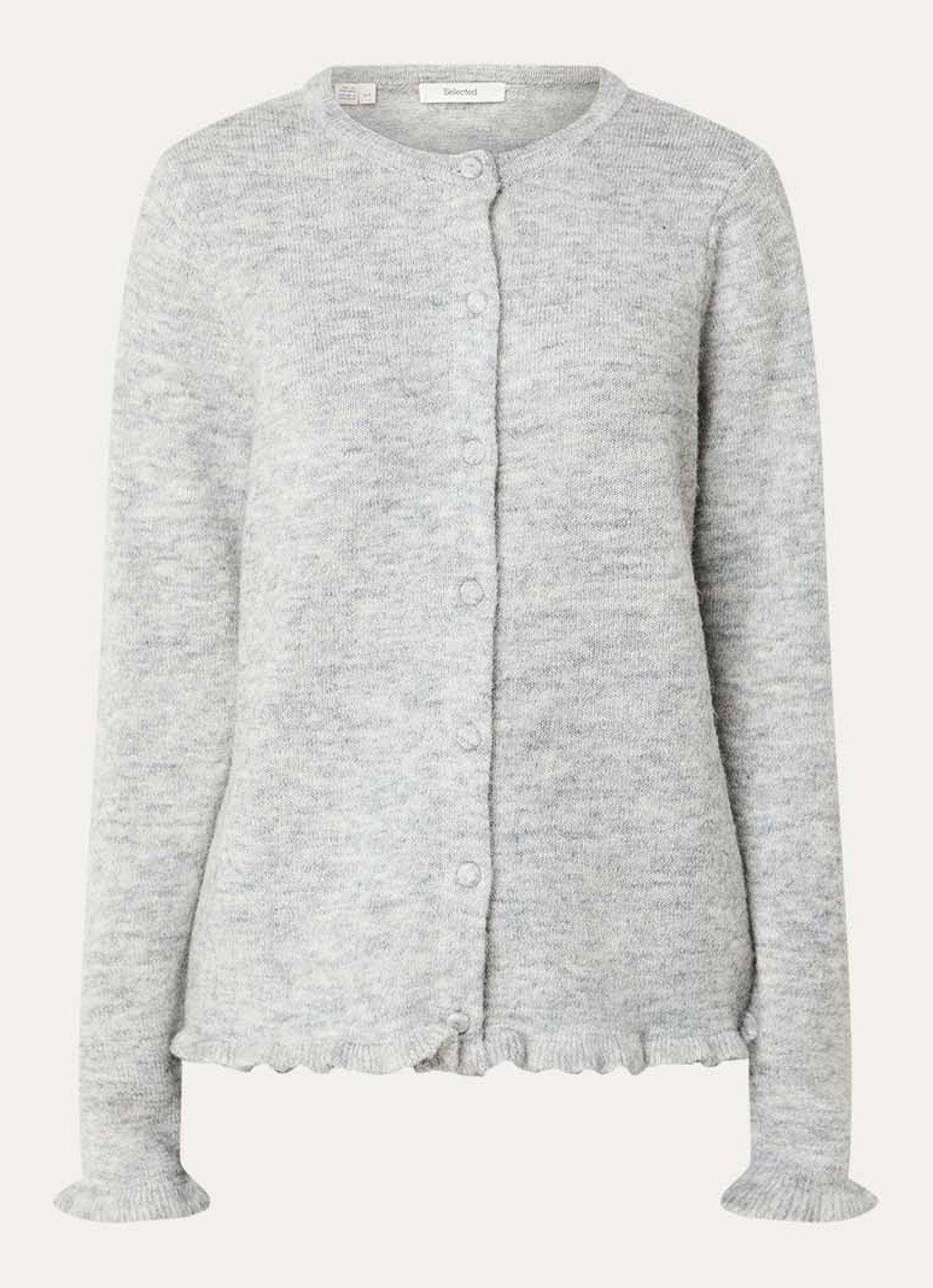 Selected Lulu fijngebreid vest in alpaca wolblend - voorkant 2 lichtgrijs