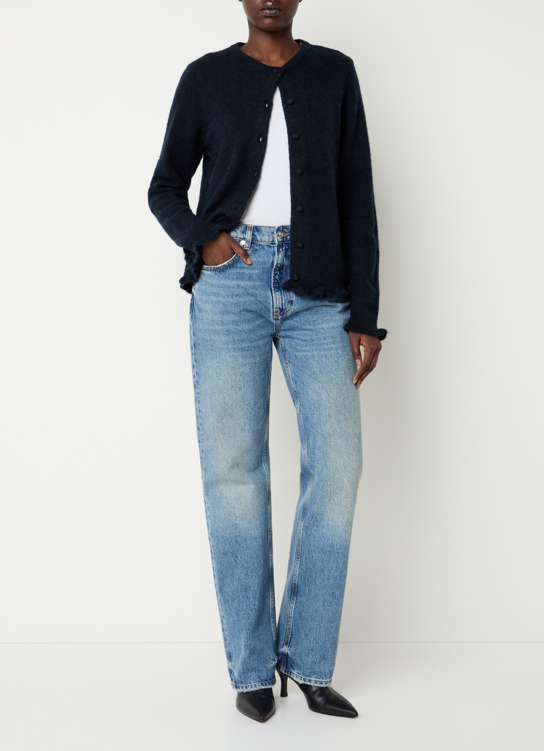 Selected Lulu fijngebreid vest in alpaca wolblend - voorkant 3 royalblauw