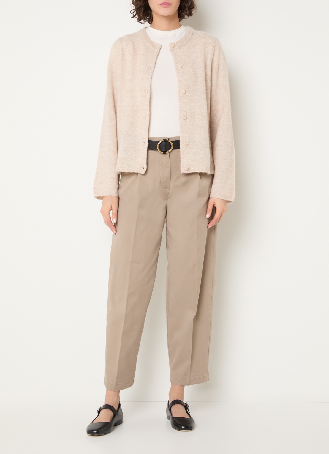 Selected Lulu fijngebreid vest in alpaca wolblend  - voorkant 3 beige