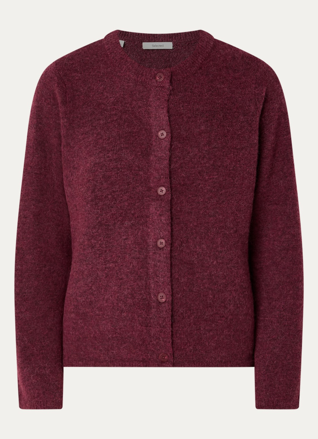 Selected Lulu fijngebreid vest in wolblend met ronde hals - voorkant bordeauxrood