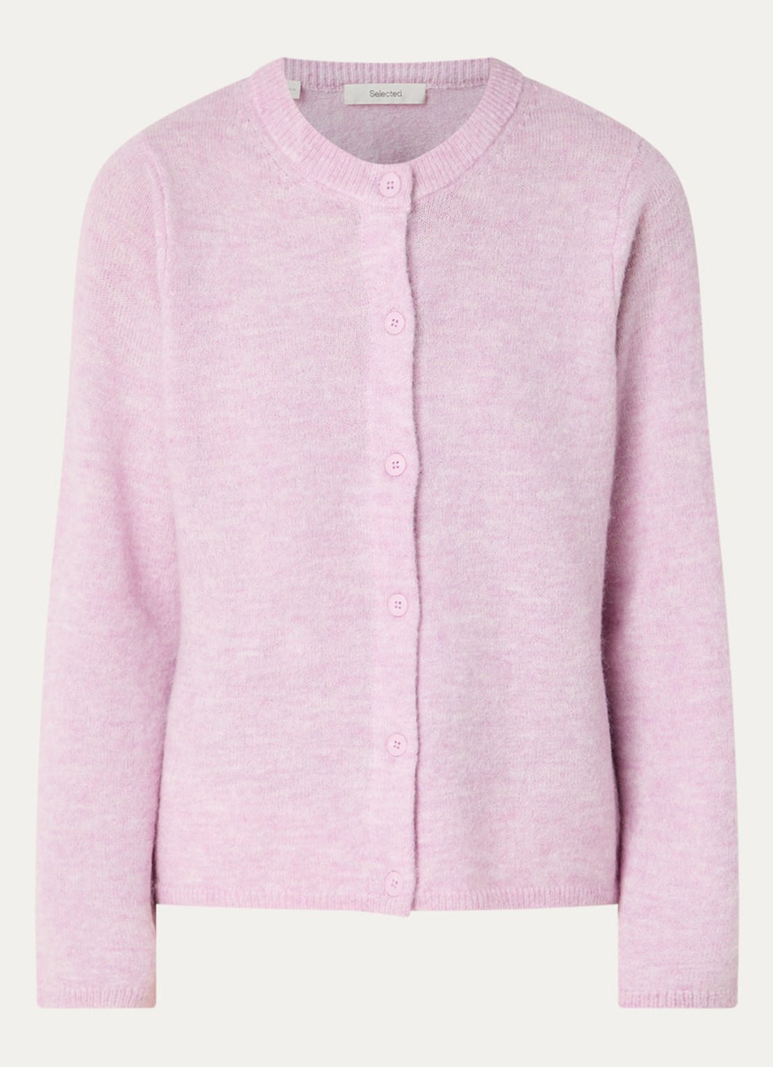 Selected Lulu fijngebreid vest in wolblend met ronde hals - voorkant roze