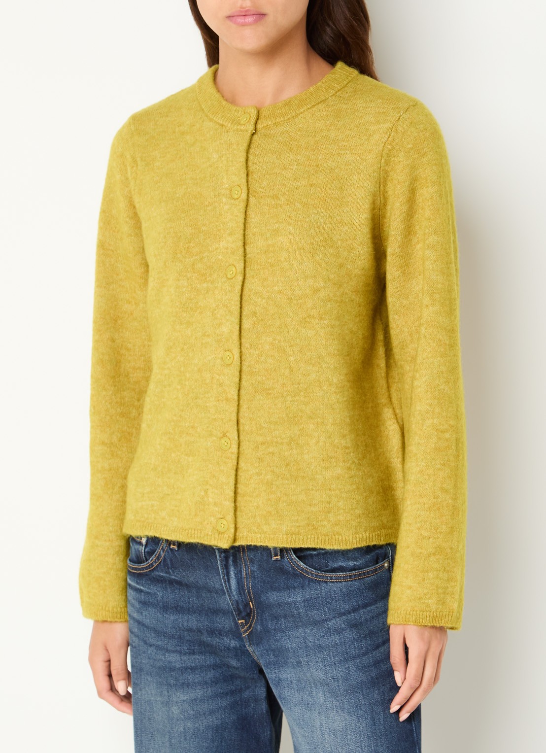 Selected Lulu fijngebreid vest in wolblend met ronde hals - detail 3 groen