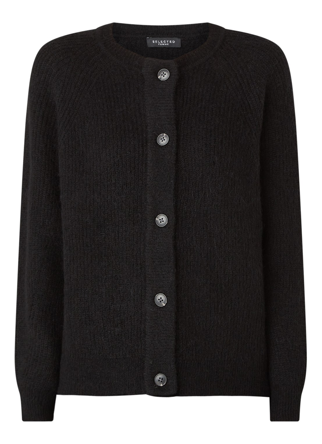 Selected Lulu fijngebreid vest in wolblend - voorkant 2 zwart