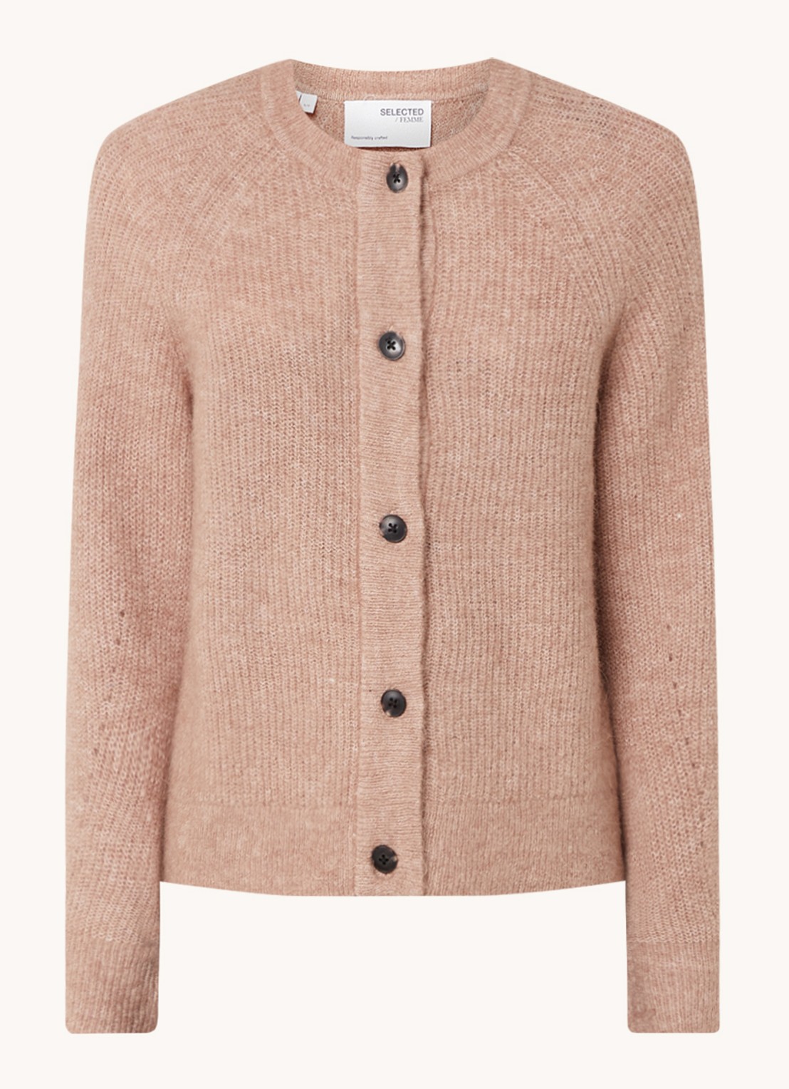 Selected Lulu fijngebreid vest in wolblend - voorkant 2 bruin