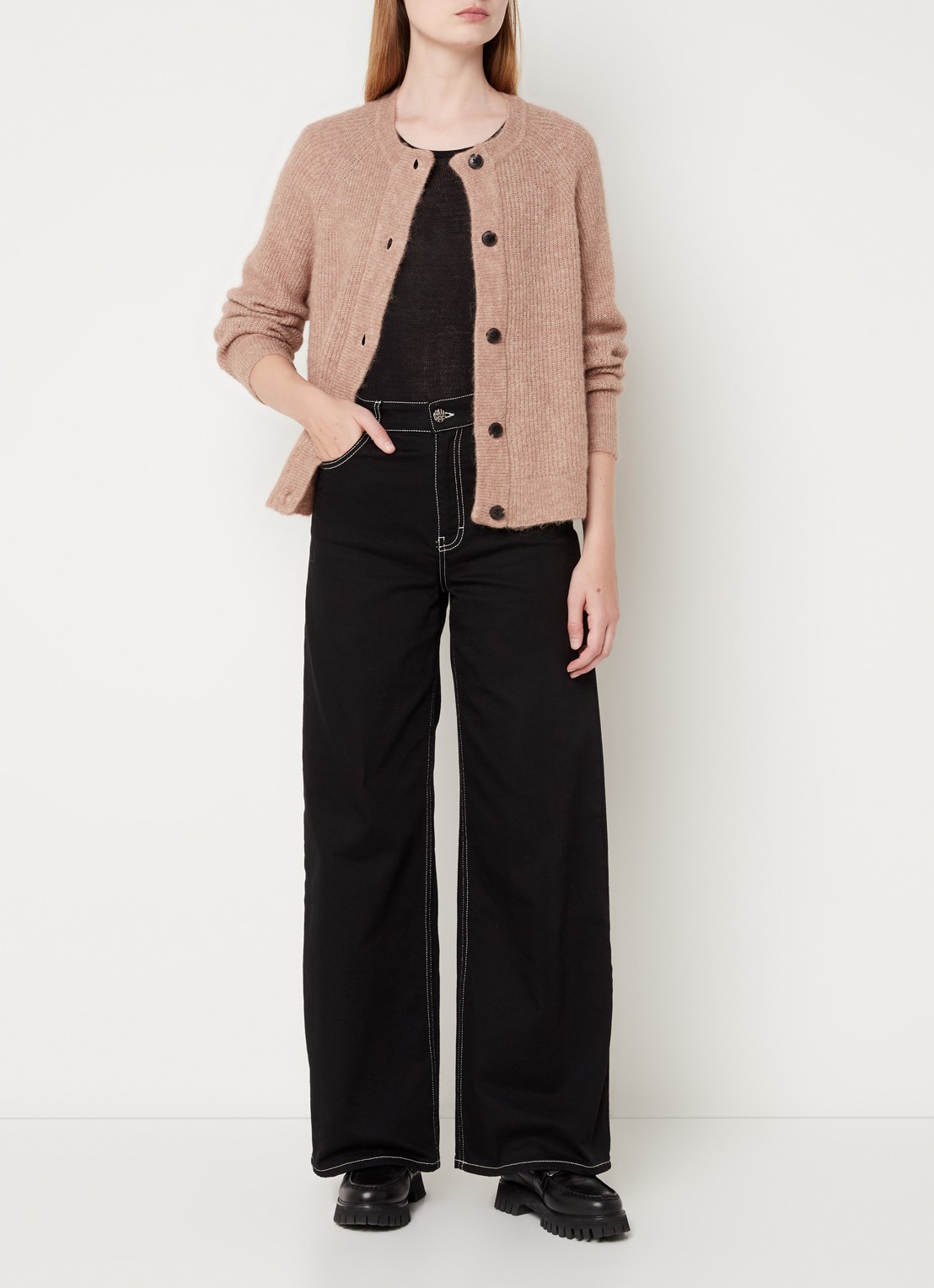 Selected Lulu fijngebreid vest in wolblend - voorkant 3 bruin