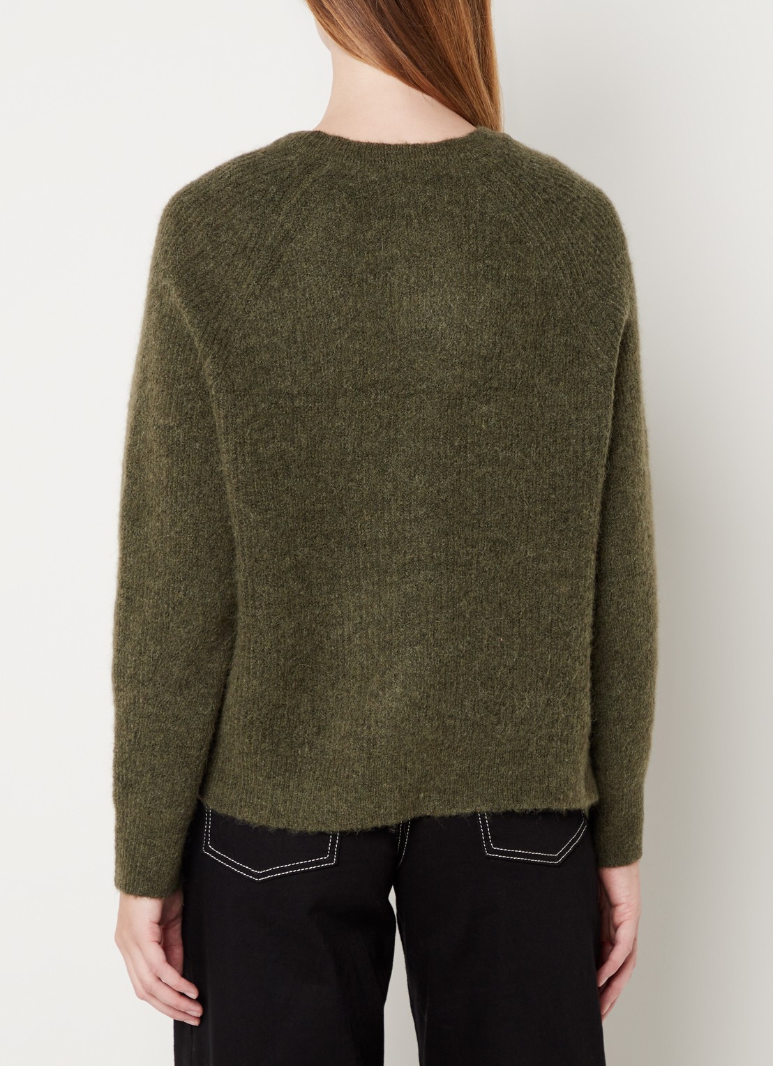 Selected Lulu fijngebreid vest in wolblend - achterkant olijfgroen