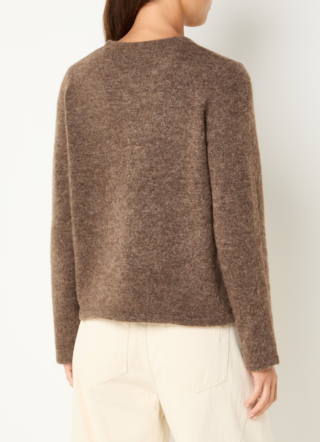 Selected Lulu fijngebreide pullover in wolblend met ronde hals - achterkant 2 lichtbruin