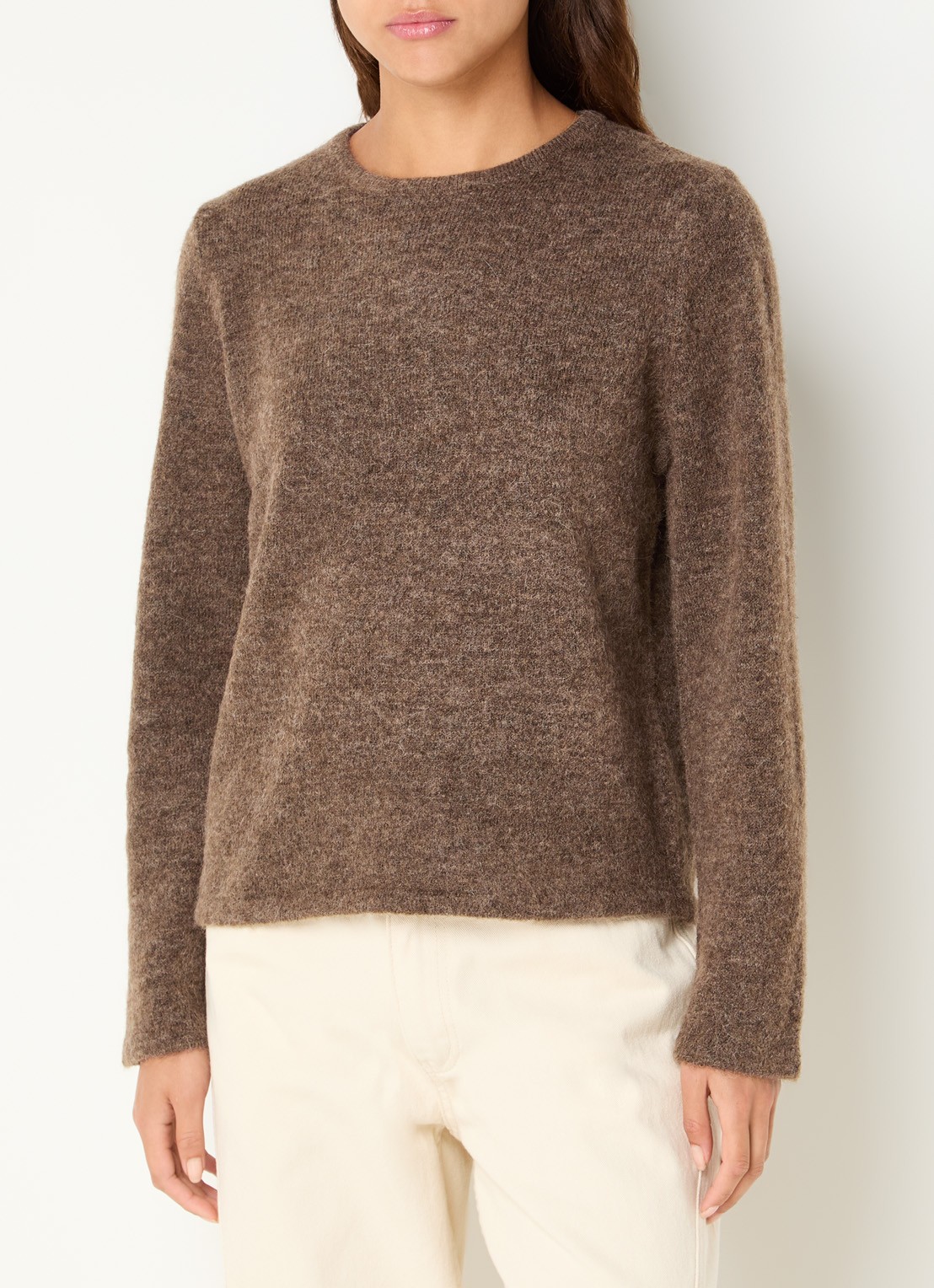 Selected Lulu fijngebreide pullover in wolblend met ronde hals - detail lichtbruin