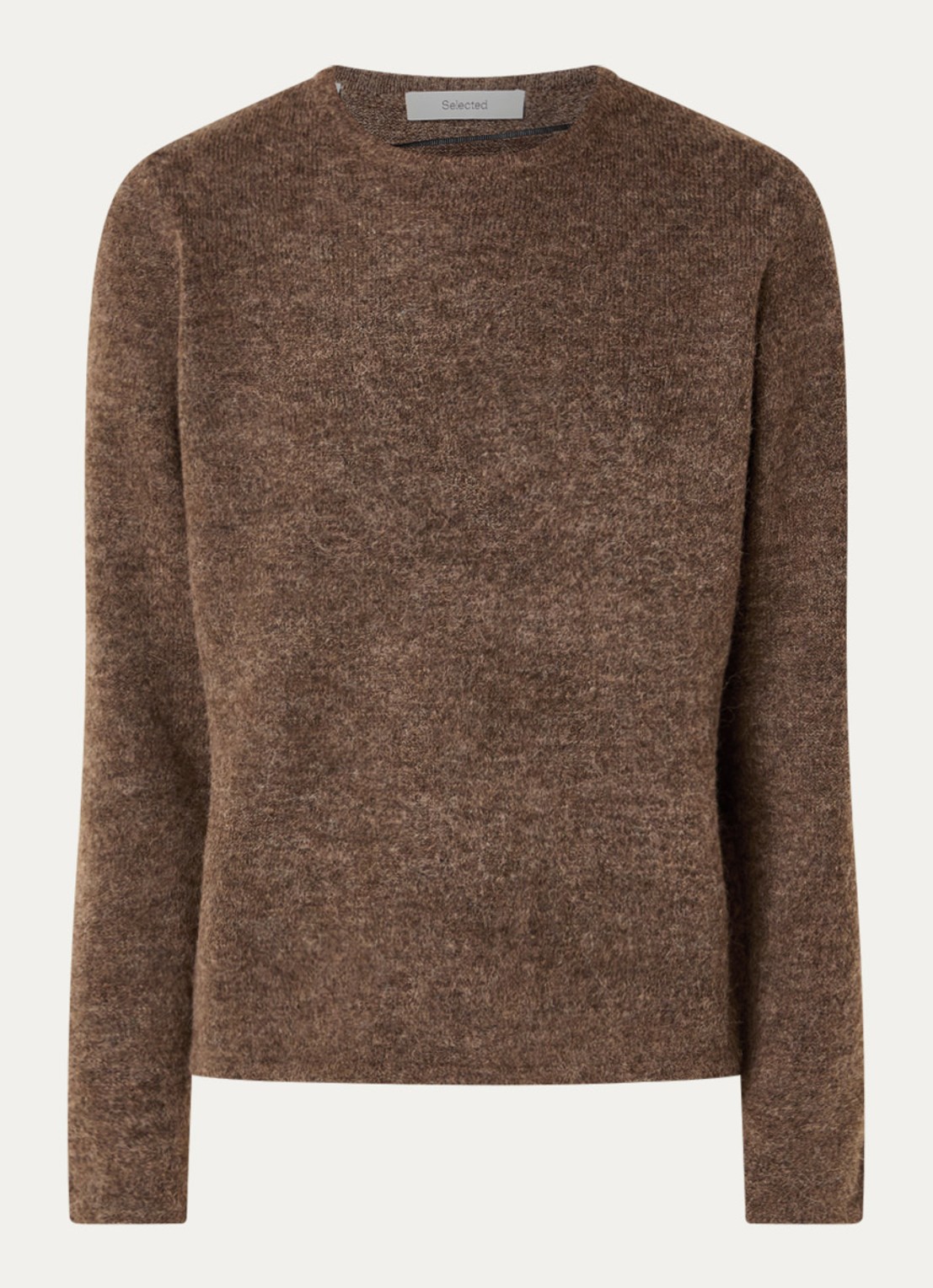 Selected Lulu fijngebreide pullover in wolblend met ronde hals - voorkant 3 lichtbruin