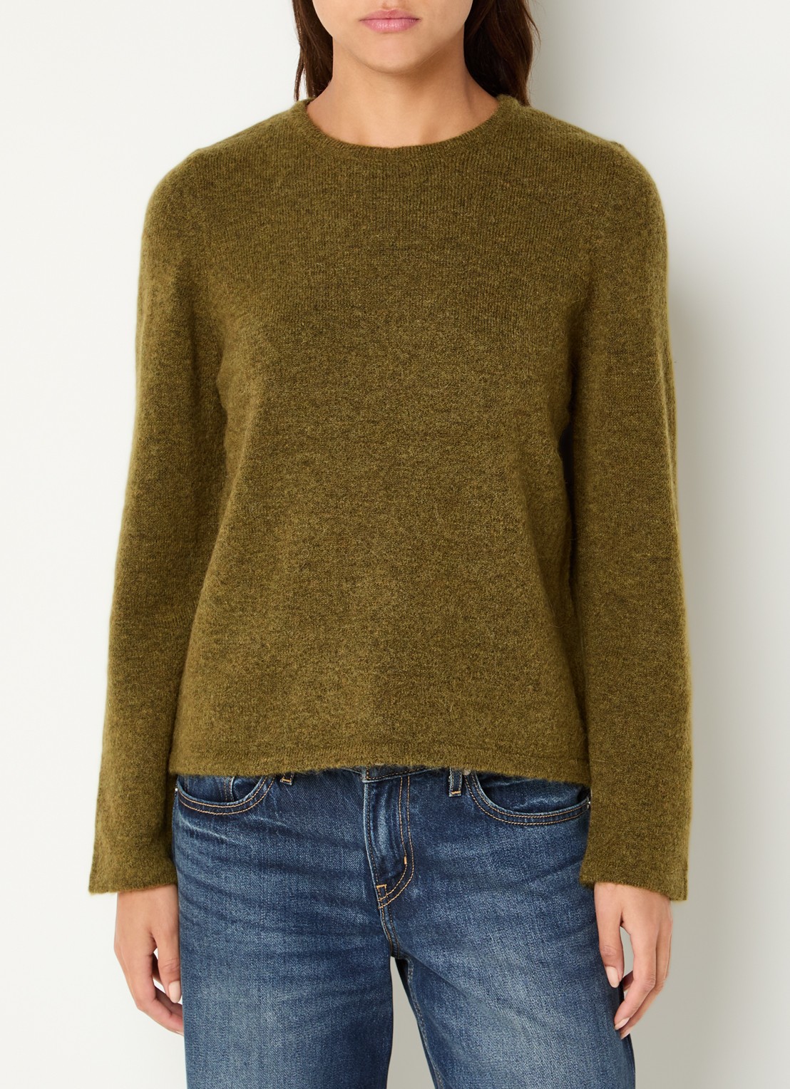 Selected Lulu fijngebreide pullover in wolblend met ronde hals - detail 3 mosgroen