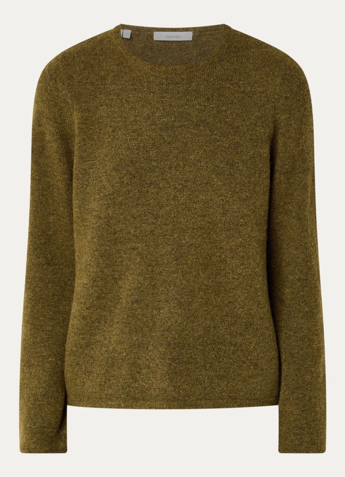 Selected Lulu fijngebreide pullover in wolblend met ronde hals - voorkant mosgroen