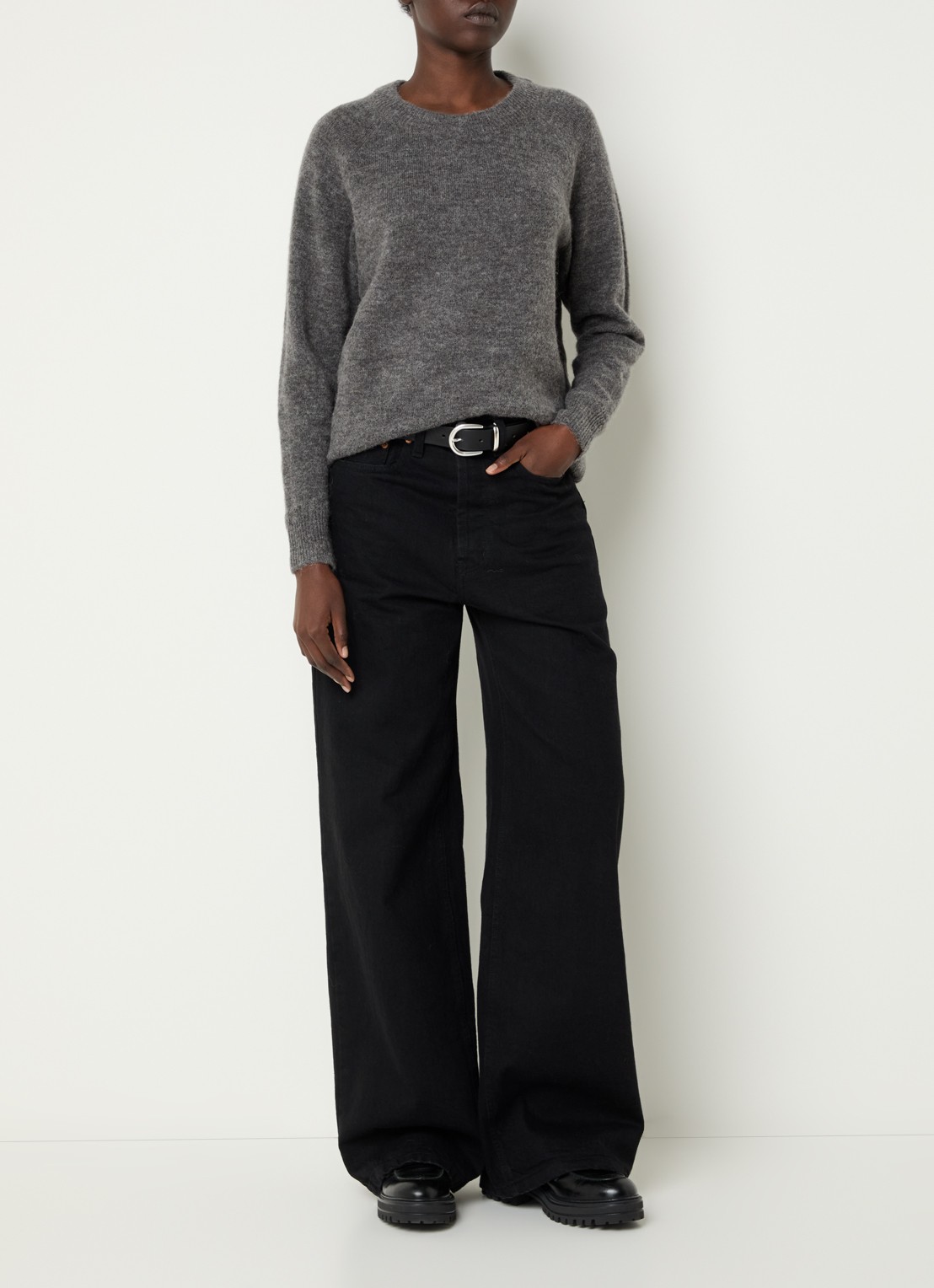 Selected Lulu fijngebreide pullover in wolblend - voorkant 3 grijs