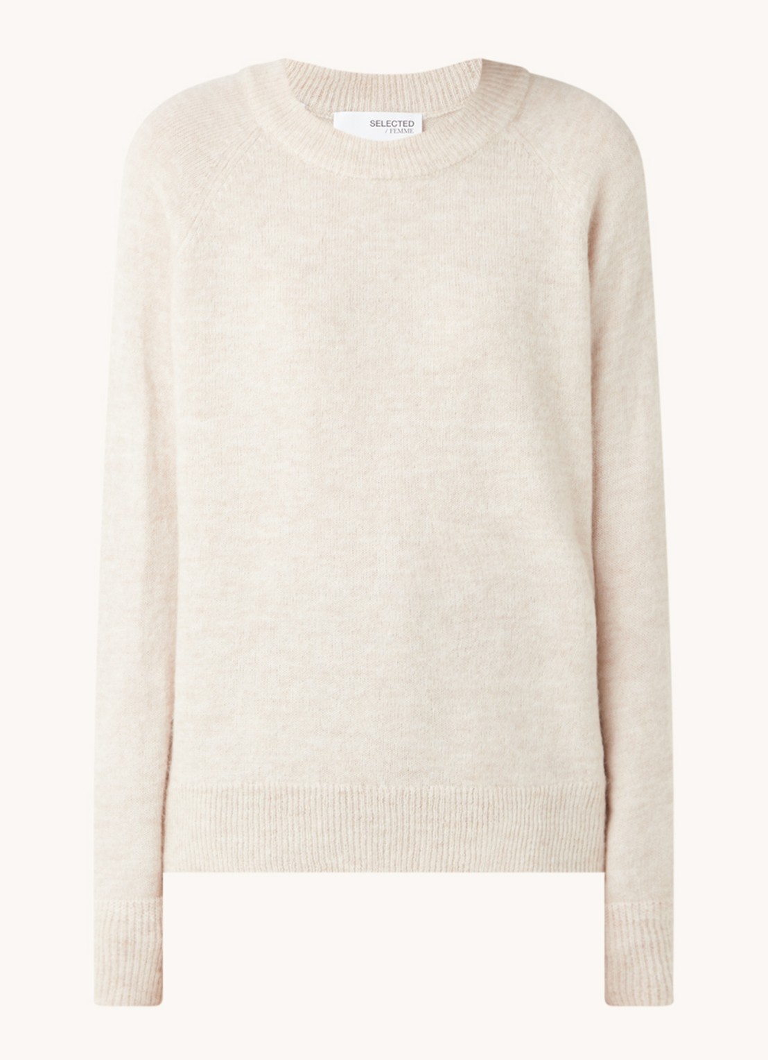 Selected Lulu fijngebreide pullover in wolblend - voorkant beige