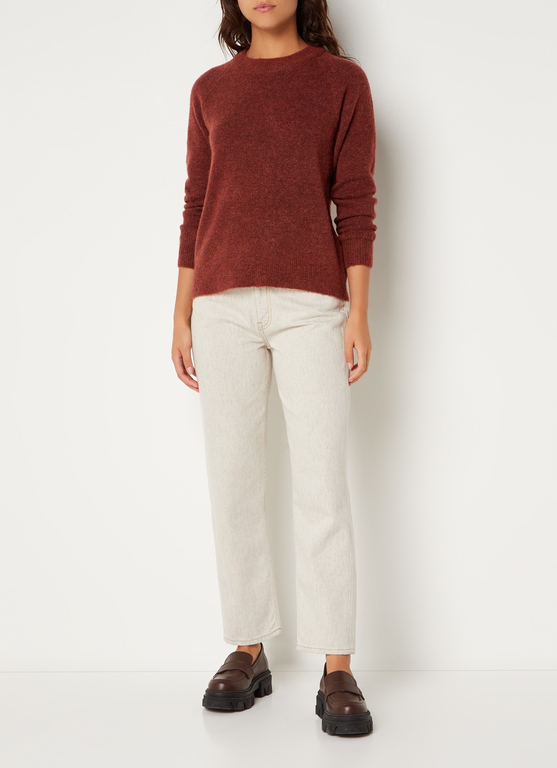 Selected Lulu fijngebreide pullover in wolblend - voorkant 2 donkeroranje