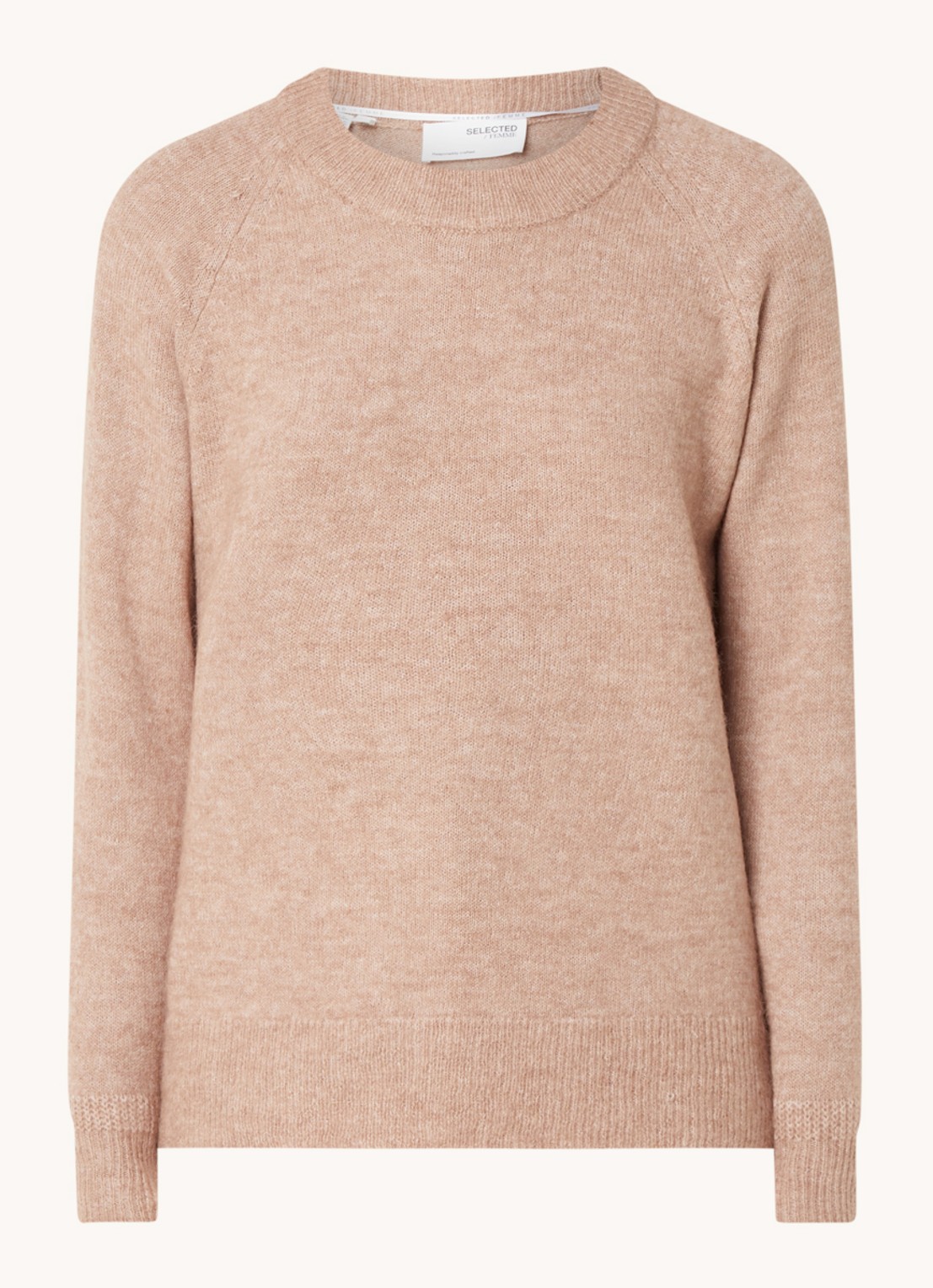 Selected Lulu fijngebreide pullover in wolblend - voorkant lichtbruin