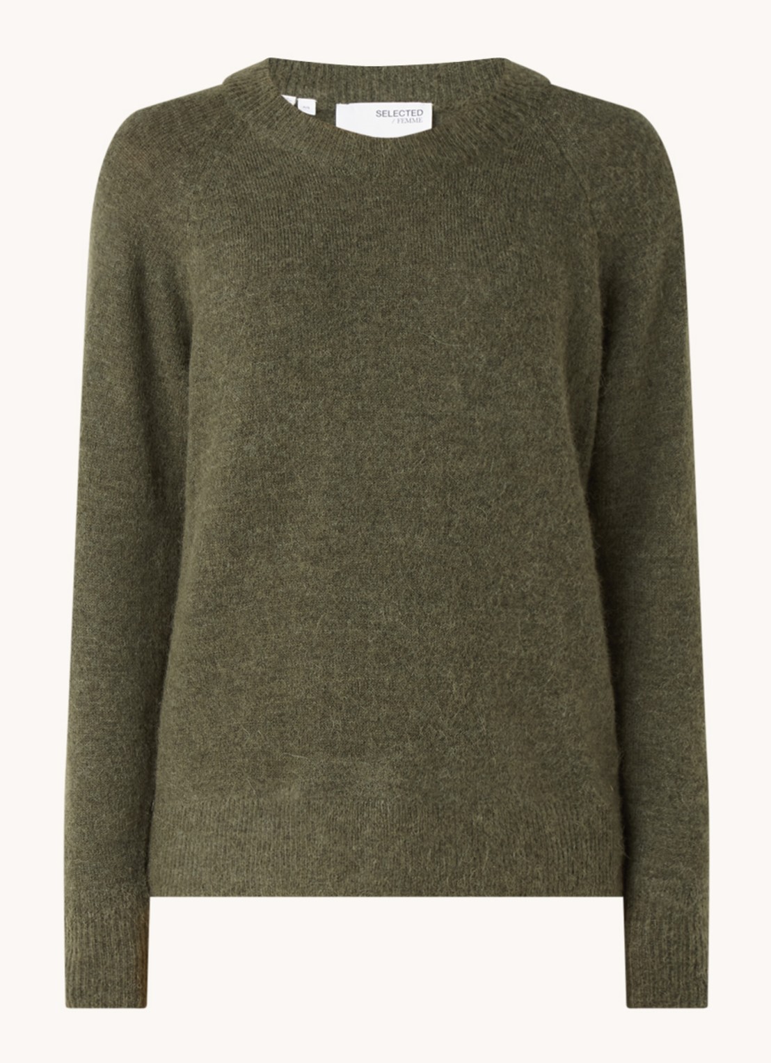 Selected Lulu fijngebreide pullover in wolblend - voorkant groen