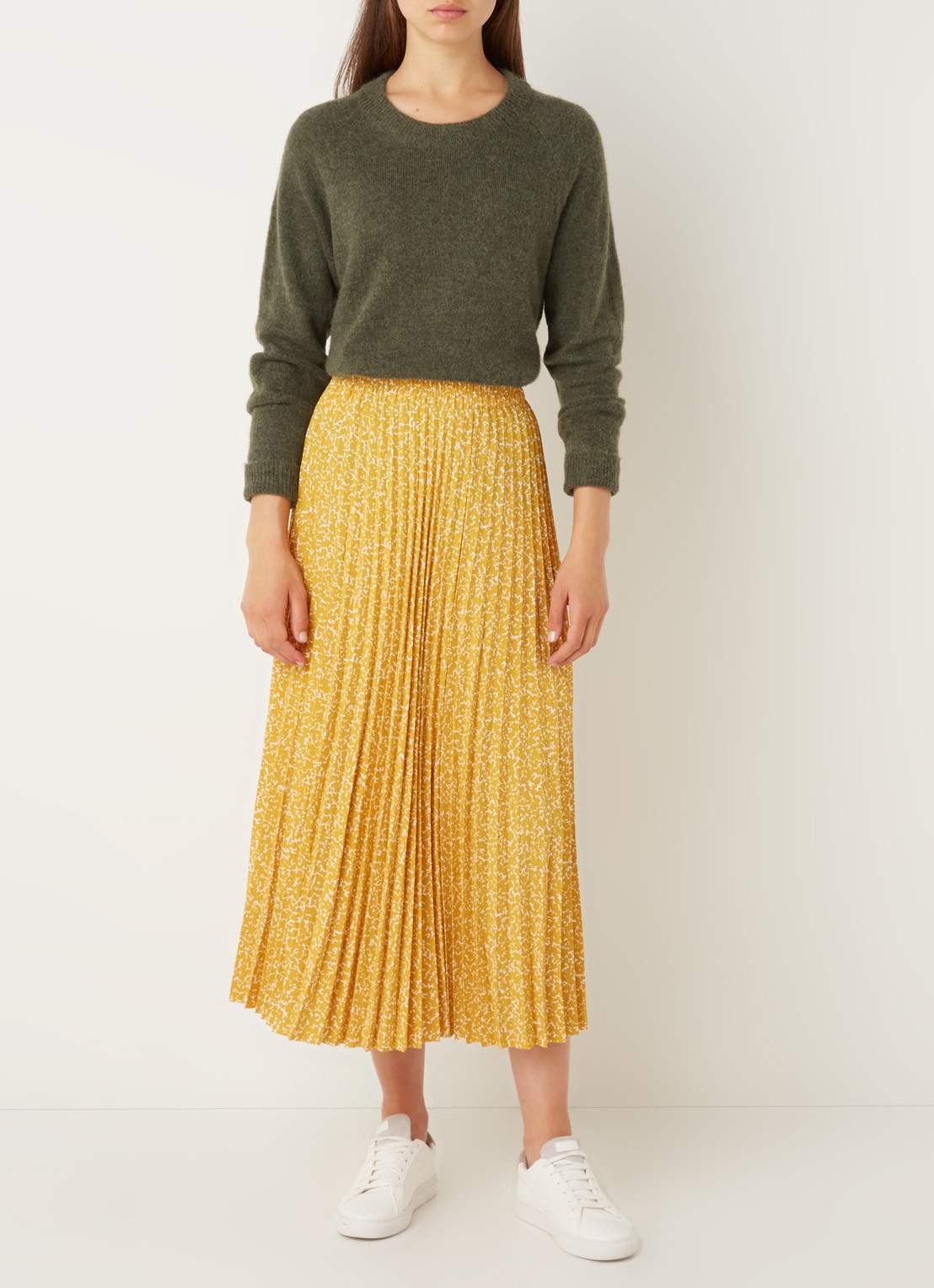 Selected Lulu fijngebreide pullover in wolblend - voorkant 2 groen