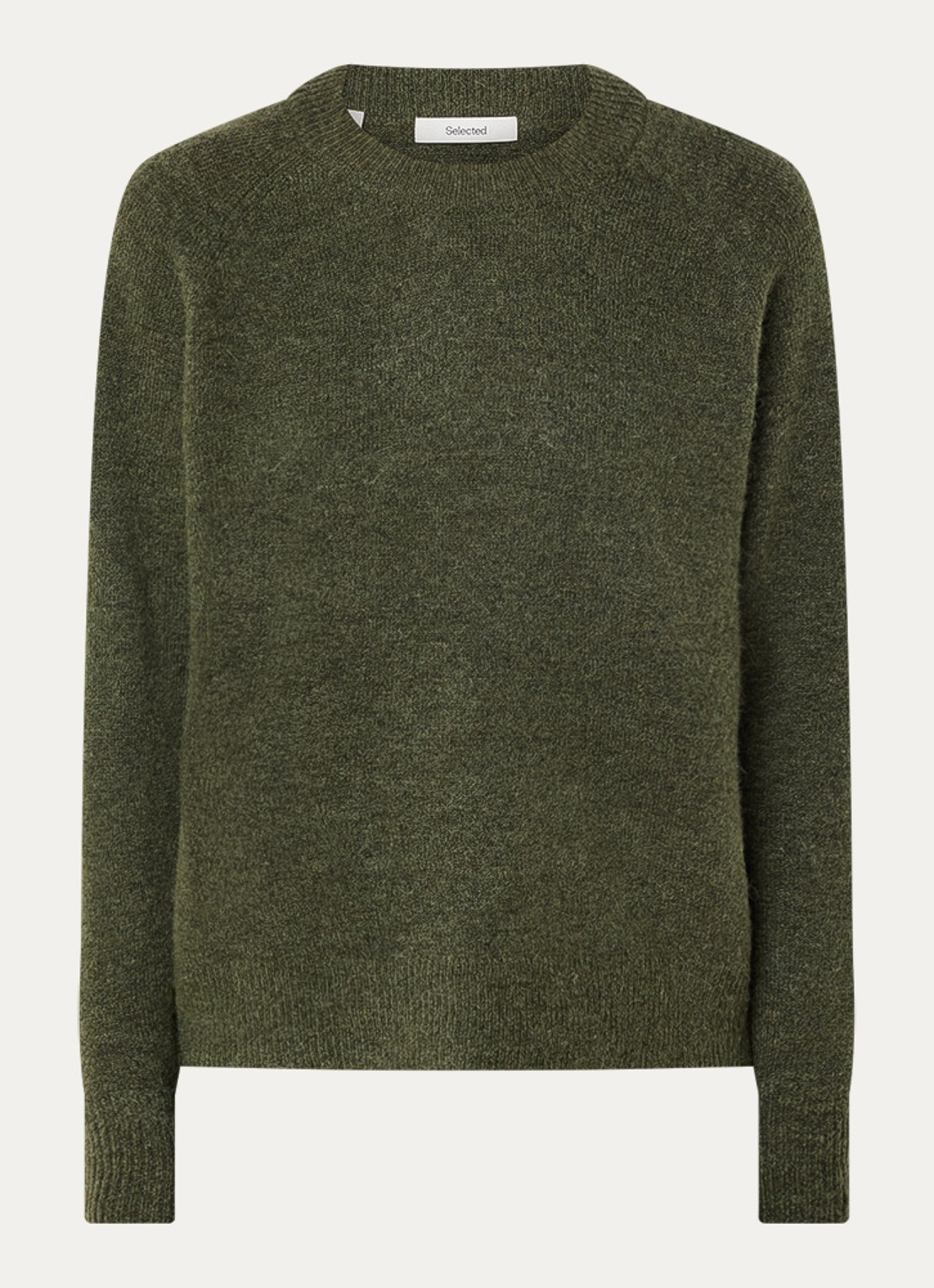 Selected Lulu fijngebreide pullover in wolblend - voorkant 2 olijfgroen