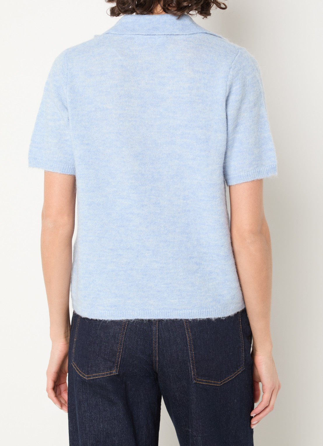 Selected Lulu fijngebreide trui in alpaca wolblend met kraag - achterkant blauw