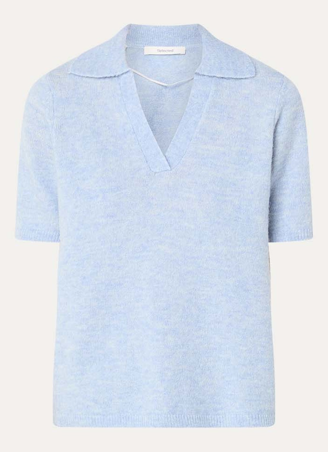 Selected Lulu fijngebreide trui in alpaca wolblend met kraag - voorkant 3 blauw