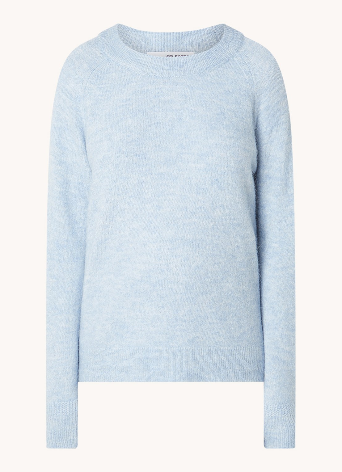 Selected Lulu fijngebreide trui in alpaca wolblend - voorkant 4 lichtblauw