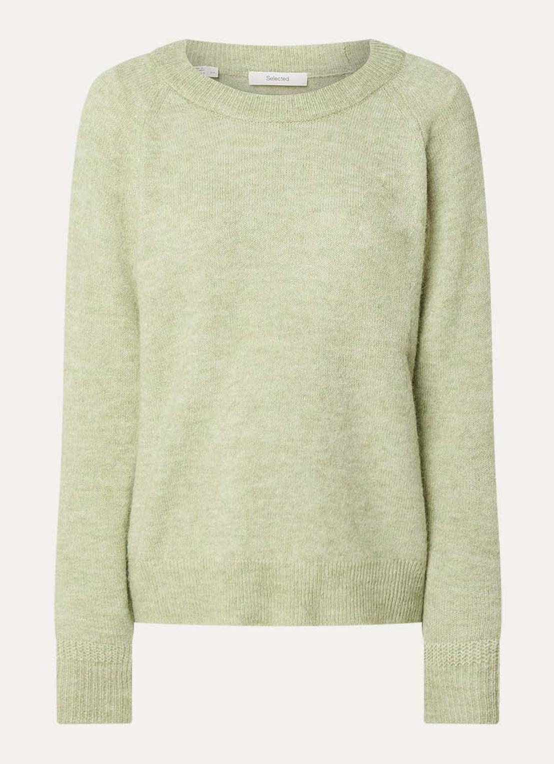 Selected Lulu fijngebreide trui in alpaca wolblend - voorkant 2 lindegroen