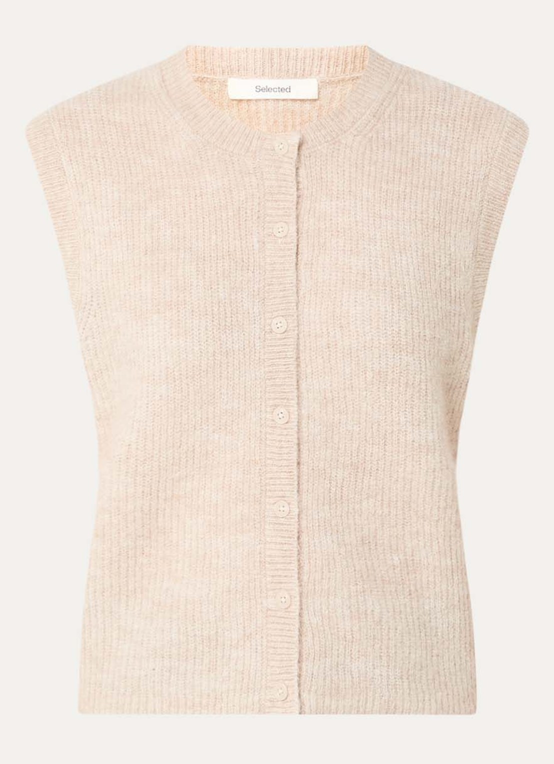 Selected Lulu grofgebreid gilet van alpaca wol - voorkant 3 beige